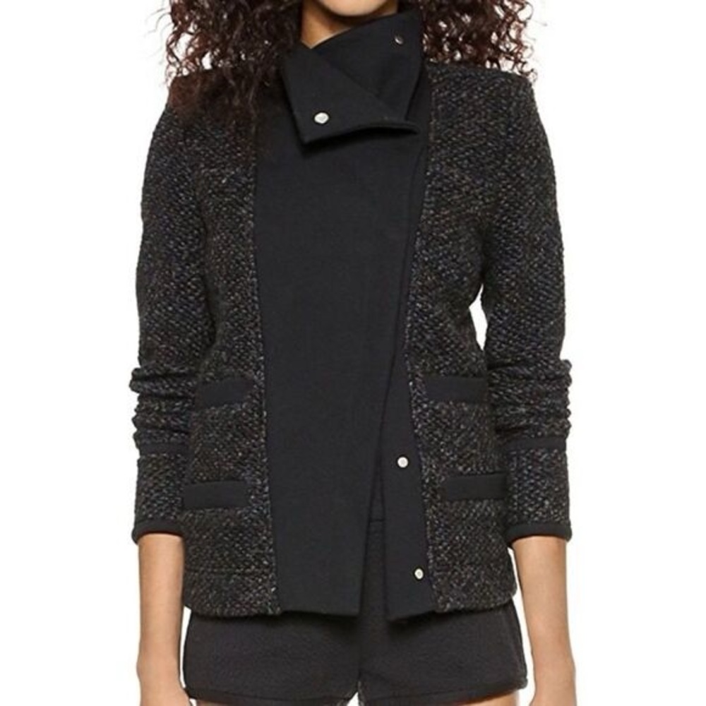 IRO Cydney Black Polyester Tweed Shawl Jacket Blazer Size 36